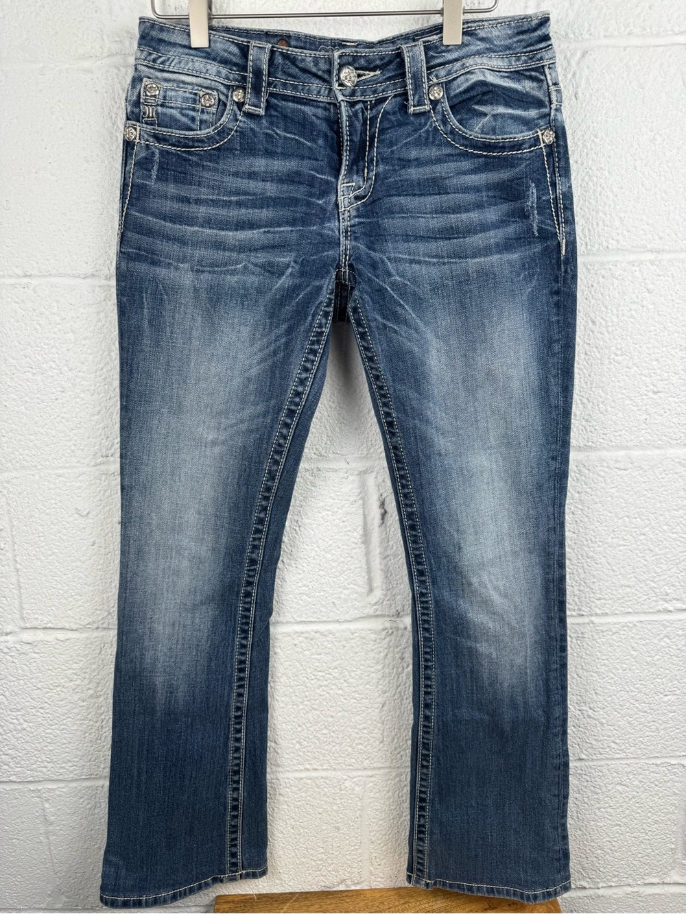 Miss Me Jeans 28 Slim Boot Fleur de Lis Rhinestone Embellished Y2K Low Rise